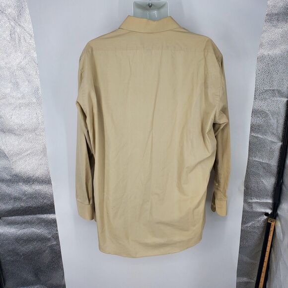 David Taylor Shirt Mens 17.5 34/35 Tan Dress Button Front Single Needle Pocket - Picture 6 of 9